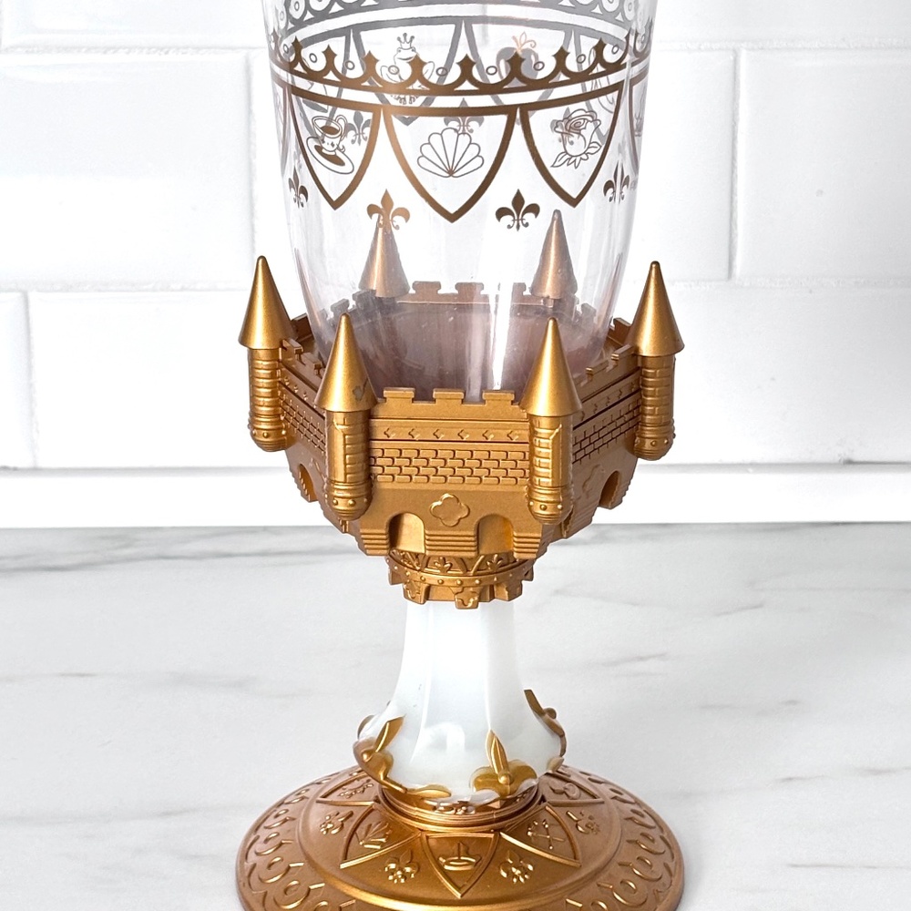 DISNEY PARKS Be Our Guest LIGHT UP Goblet Beauty Beast Cup Gold Castle Souvenir